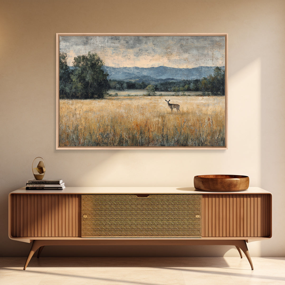 Deer Standing in a Golden Field Canvas Print, Nature Art, Wood Wall Art, Living Room Decor, Nature, Digital Download Art, NAT-3x2-12