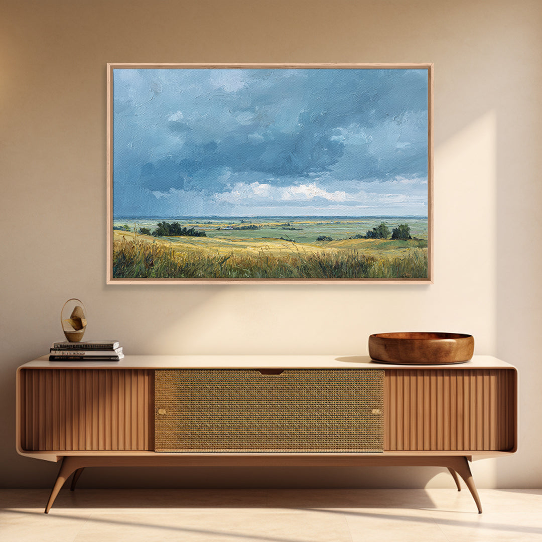 Storm Clouds over a Rolling Prairie Framed Canvas Print, Nature Art, Wall Hangings, Living Room Decor, Fine Art, Nature, NAT-3x2-18
