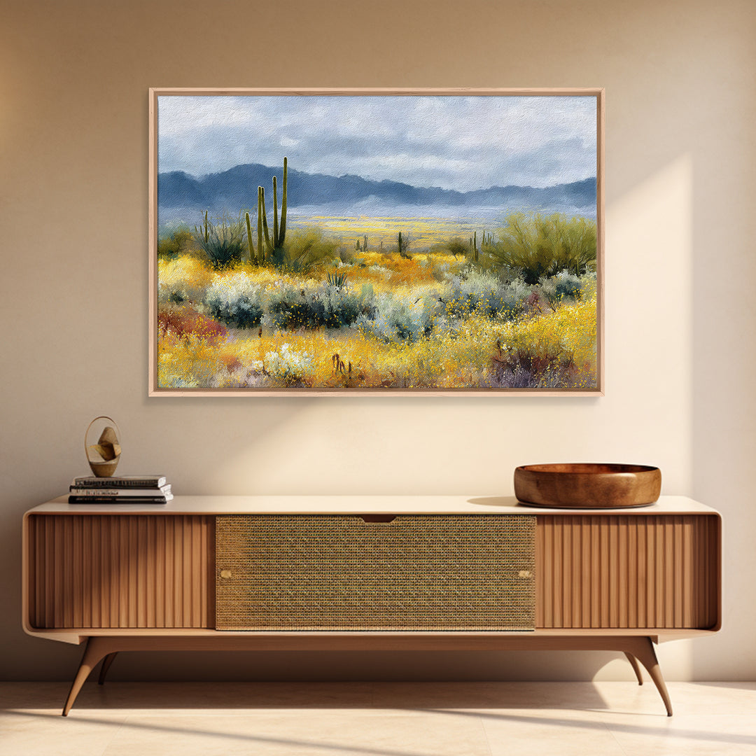 Desert Cactus Blooming After Rain Canvas Print, Nature Art, Mountain Wall Art, Living Room Decor, Nature, Fine Art Print, NAT-3x2-48