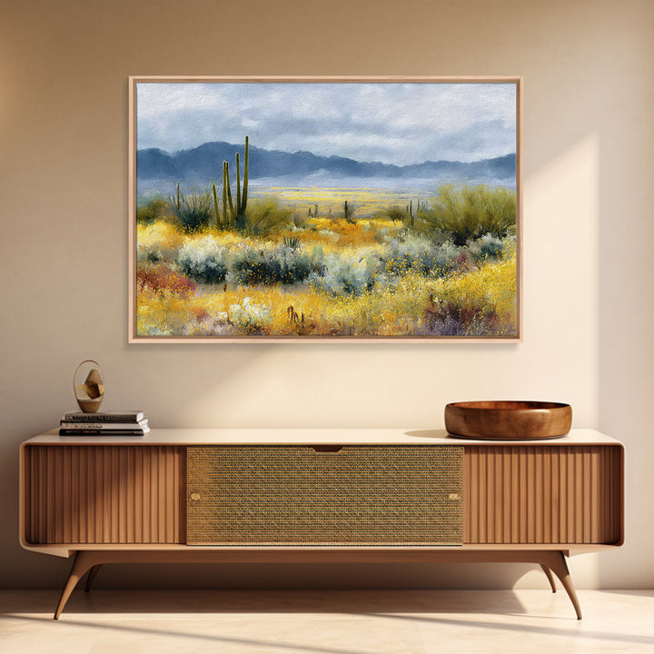 Desert Cactus Blooming After Rain Canvas Print, Nature Art, Mountain Wall Art, Living Room Decor, Nature, Fine Art Print, NAT-3x2-48