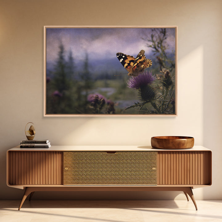 Butterfly Resting on a Blooming Thistle Canvas Print, Nature Art, Landscape Print, Living Room Decor, Fine Art, Nature, NAT-3x2-56