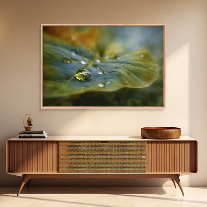 Rain Drops on a Large Green Leaf Canvas Print, Nature Art, Mountain Wall Art, Living Room Decor, Watercolor Art, Nature, NAT-3x2-61