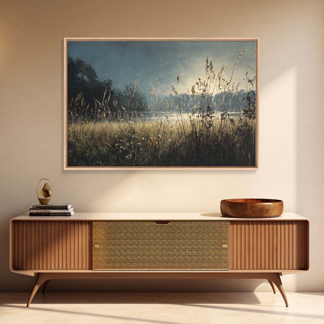 Sunrise Through Tall Grass and Wildflowers Framed Canvas Print, Nature Art, Fine Art Print, Living Room Decor, Fine Art, Nature, NAT-3x2-87