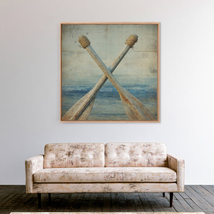 Weathered Oars Crossed Canvas Print, Nautical Art, Coastal Wall Art, Coastal Decor, Harbor, Neutral Decor, Modern Decor, NAU-1x1-35