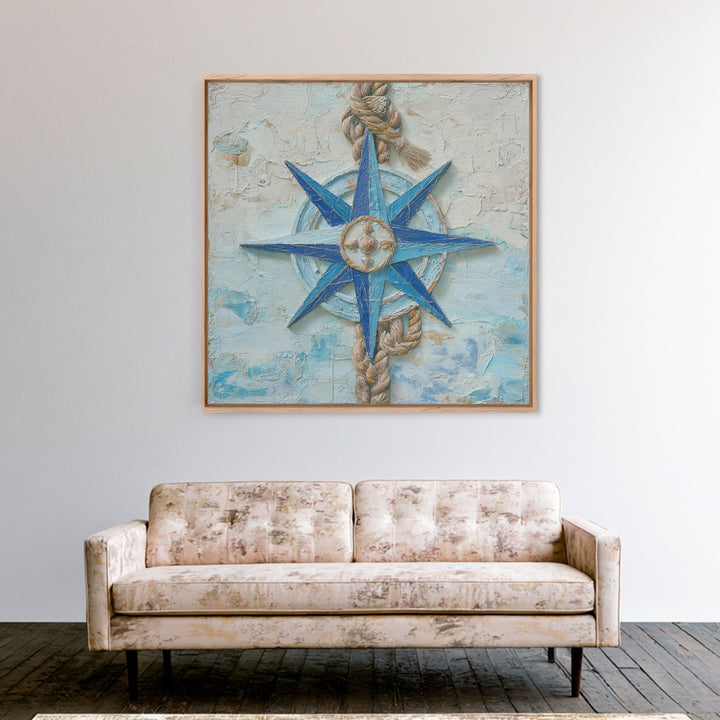 Nautical Star Compass Rose Framed Canvas Print, Nautical Art, Gallery Decor, Coastal Decor, Fine Art, Harbor, Wall Art, NAU-1x1-38