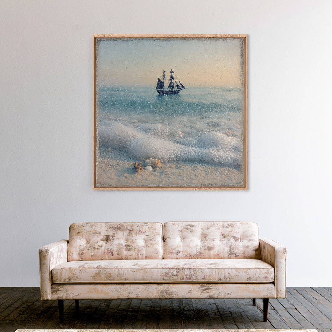 Tall Ship Silhouette at Sunset Framed Canvas Print, Nautical Art, Antique Decor, Coastal Decor, Harbor, Downloadable Prints, NAU-1x1-56