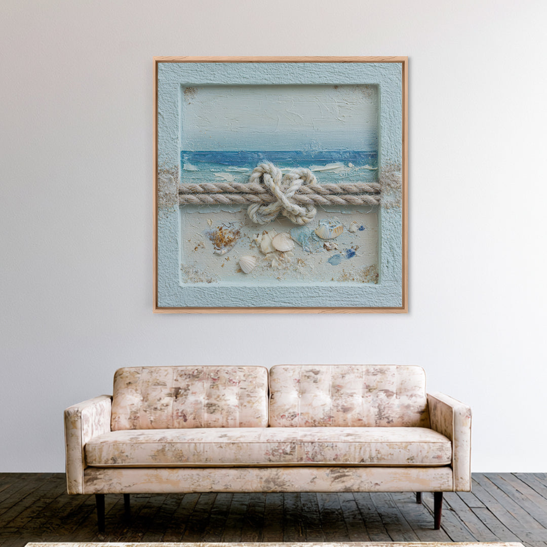 Lobster and Rope Coastal Illustration Framed Canvas Print, Nautical Art, Beach Decor, Coastal Decor, Fine Art, Harbor, NAU-1x1-68