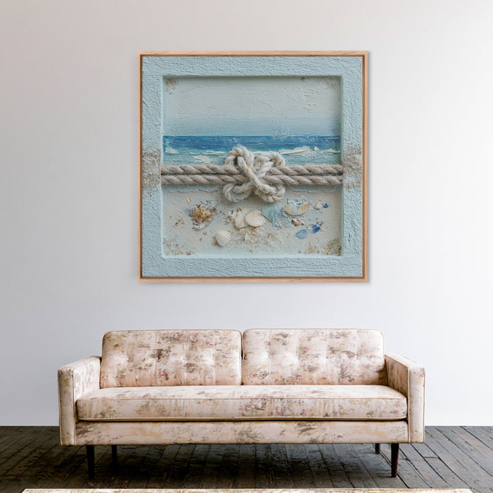 Lobster and Rope Coastal Illustration Framed Canvas Print, Nautical Art, Beach Decor, Coastal Decor, Fine Art, Harbor, NAU-1x1-68