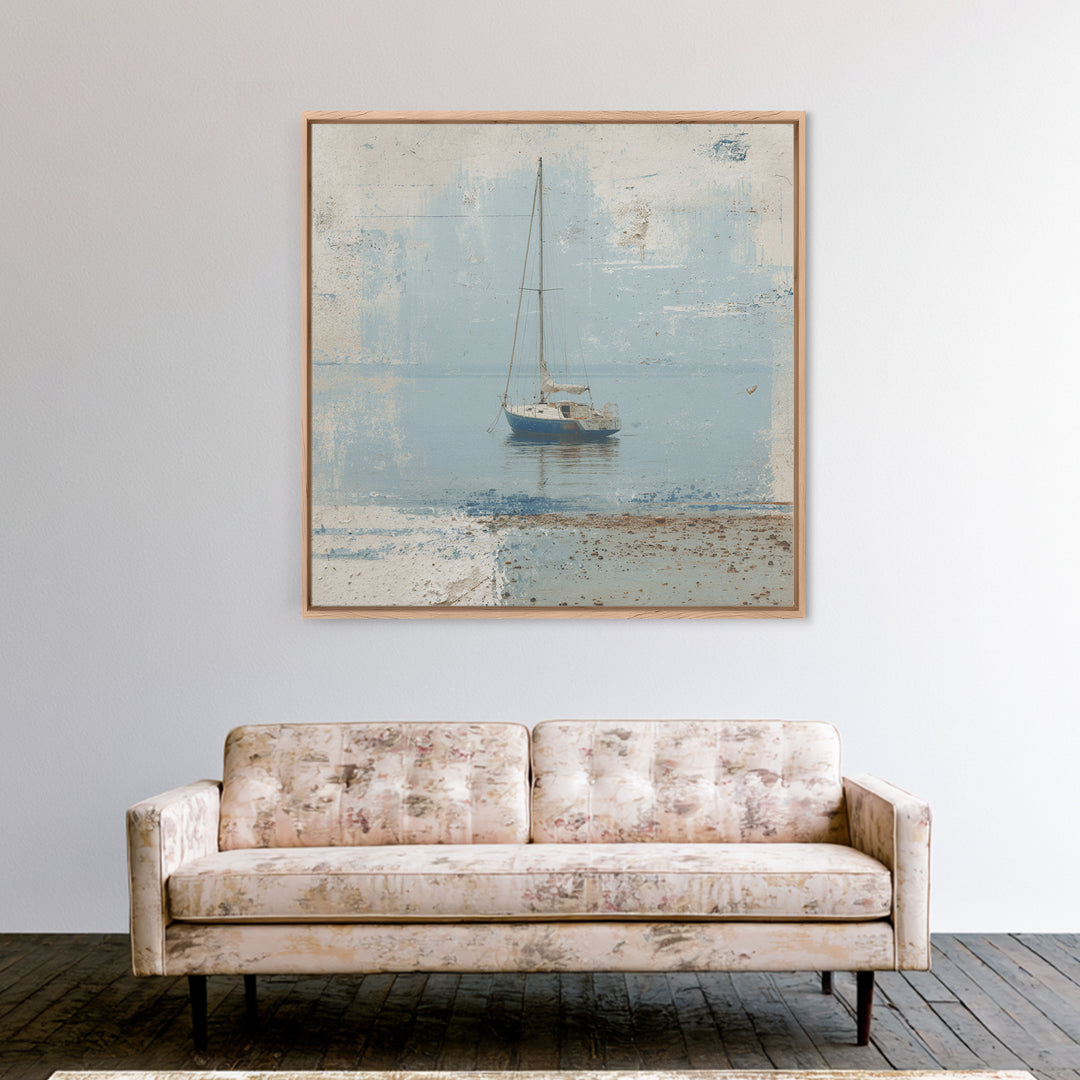 Blueprint Sailboat Technical Drawing Framed Canvas Print, Nautical Art, Gallery Wall, Coastal Decor, Abstract Art, Harbor, NAU-1x1-72