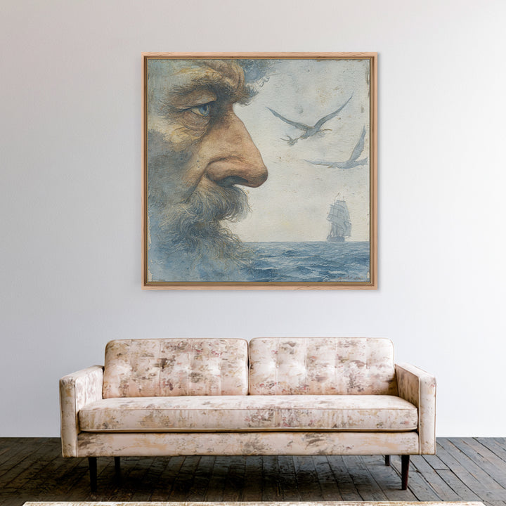 Sea Captain Portrait Framed Canvas Print, Nautical Art, Boho Decor, Coastal Decor, Fine Art, Harbor, Painting, Art Print, NAU-1x1-79