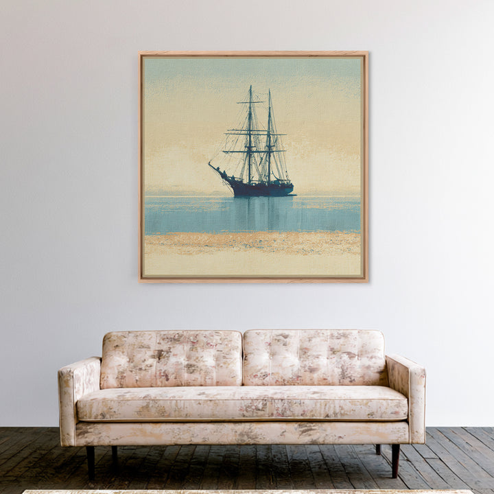 Tall Ship Silhouette at Sunset Framed Canvas Print, Nautical Art, Printable, Coastal Decor, Fine Art, Harbor, Beach Decor, NAU-1x1-8