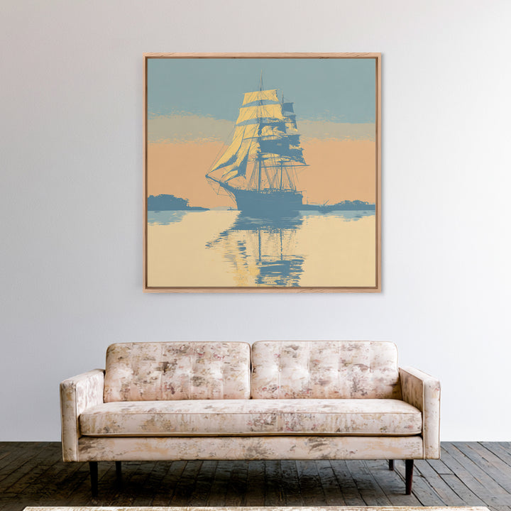 Tall Ship Silhouette at Sunset Framed Canvas Print, Nautical Art, Fine Art Print, Coastal Decor, Fine Art, Harbor, Wall Decor, NAU-1x1-80
