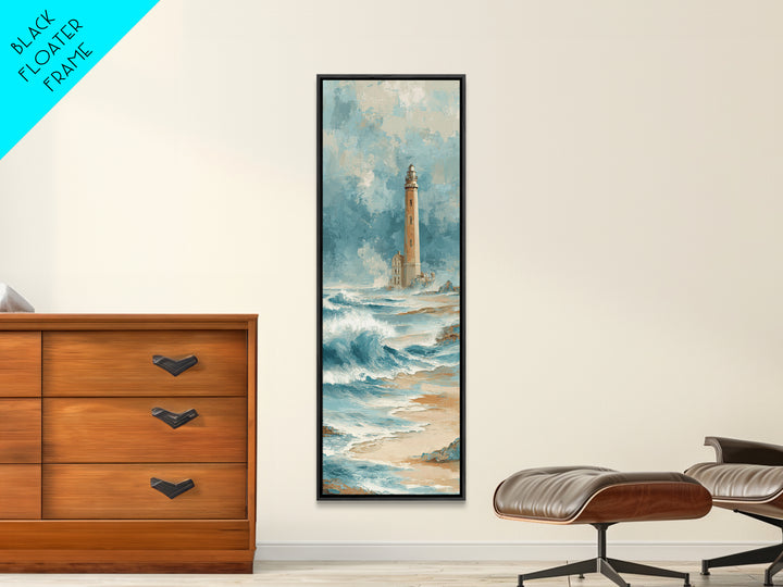Lighthouse Standing Against Stormy Waves Framed Canvas Print, Nautical Art, Statement Artwork, Coastal Decor, Fine Art, Harbor, NAU-1x3-87