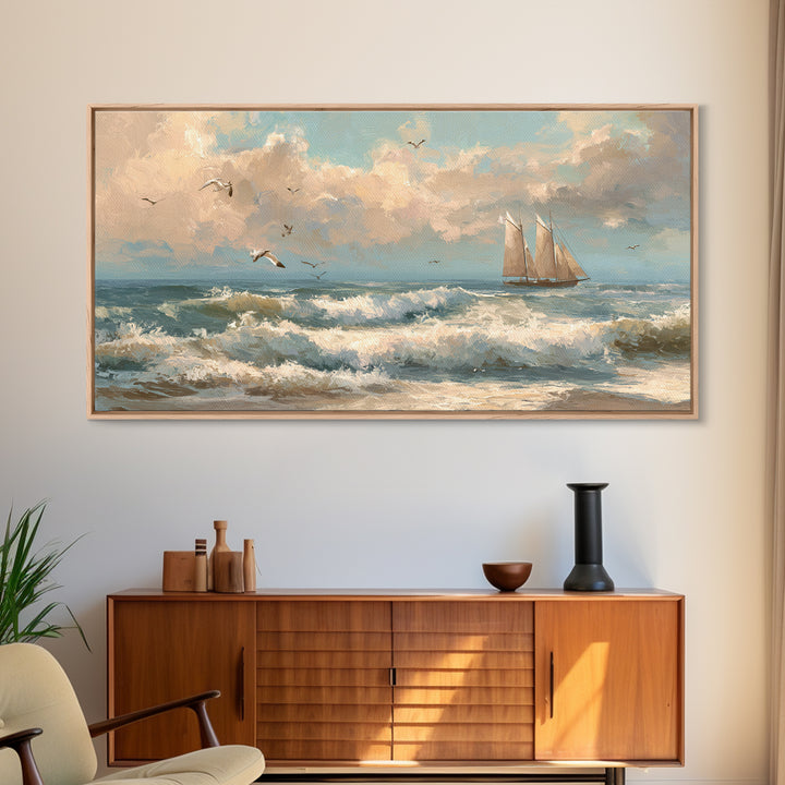 Sea Captain Portrait Framed Canvas Print, Nautical Art, Boho Decor, Coastal Decor, Fine Art, Harbor, Painting, Art Print, NAU-2x1-27