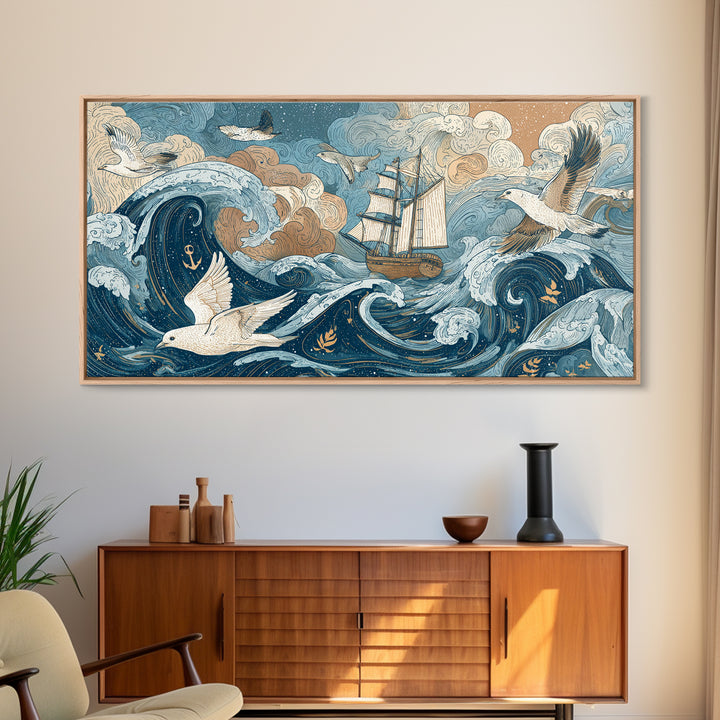 Anchor and Laurel Nautical Crest Without Text Canvas Print, Nautical Art, Printable Art, Coastal Decor, Fine Art, Harbor, NAU-2x1-49