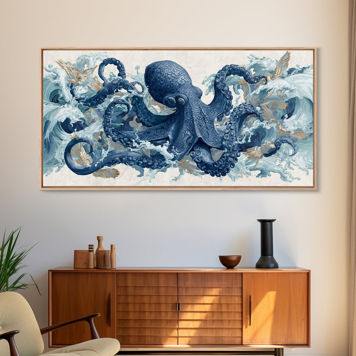 Octopus Wrapped Around an Anchor Canvas Print, Nautical Art, Oil Painting, Coastal Decor, Fine Art, Harbor, Beach Decor, NAU-2x1-57