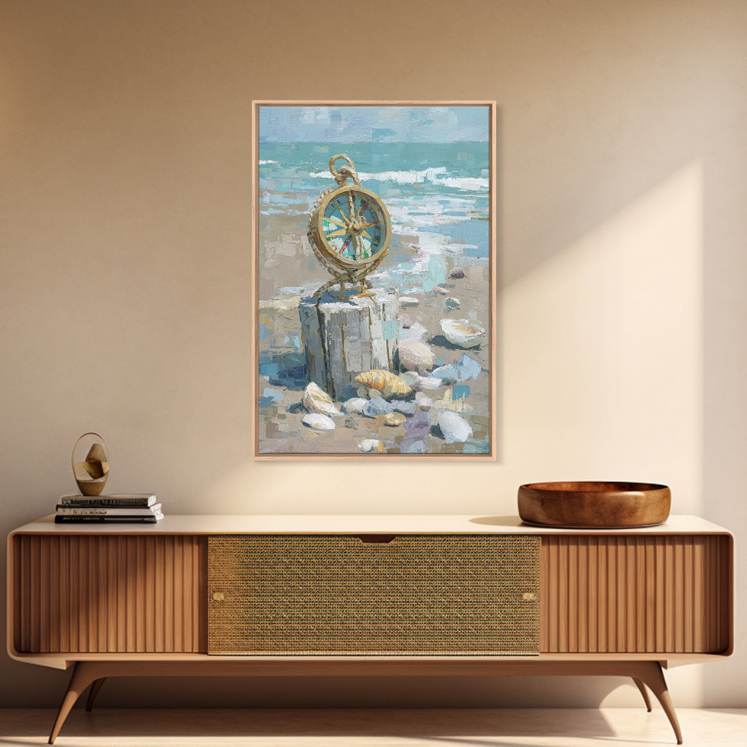 Antique Compass with Rope and Shells Canvas Print, Nautical Art, Antique Decor, Coastal Decor, Harbor, Downloadable Prints, NAU-2x3-82
