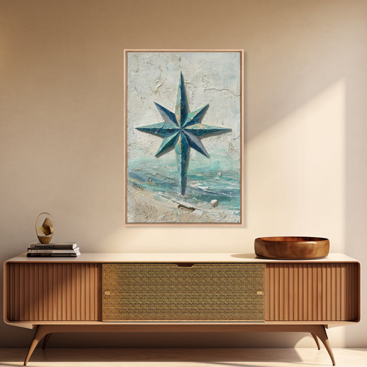 Nautical Star Compass Rose Framed Canvas Print, Nautical Art, Printable Art, Coastal Decor, Fine Art, Harbor, Gallery Wall, NAU-2x3-94