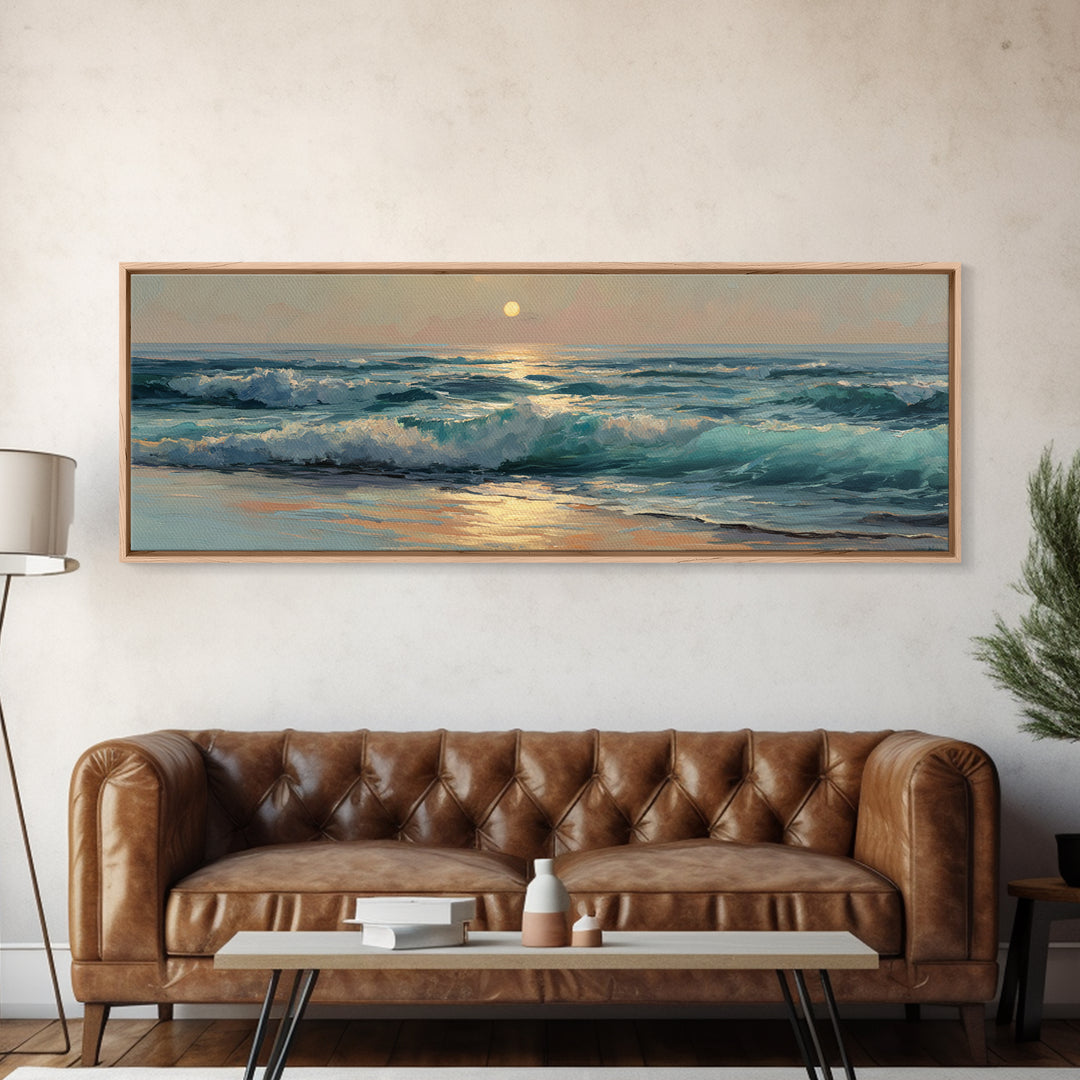 Porthole View of Waves and Moon Canvas Print, Nautical Art, Modern Decor, Coastal Decor, Fine Art, Harbor, Poster, Wall Decor, NAU-3x1-14