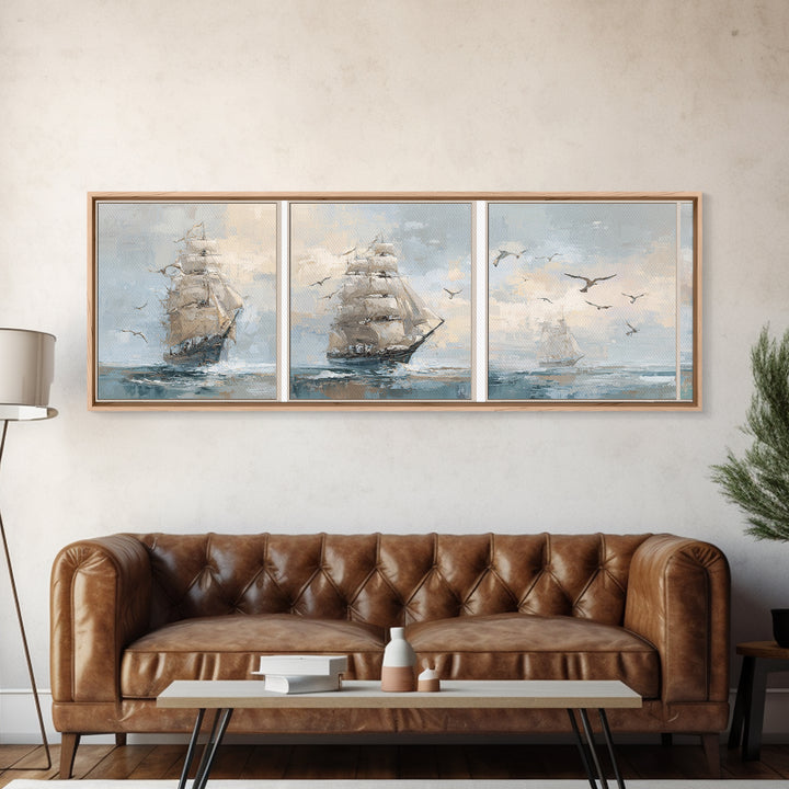 Sea Captain Portrait Framed Canvas Print, Nautical Art, Room Decor, Coastal Decor, Oil Painting, Harbor, Printable, NAU-3x1-23