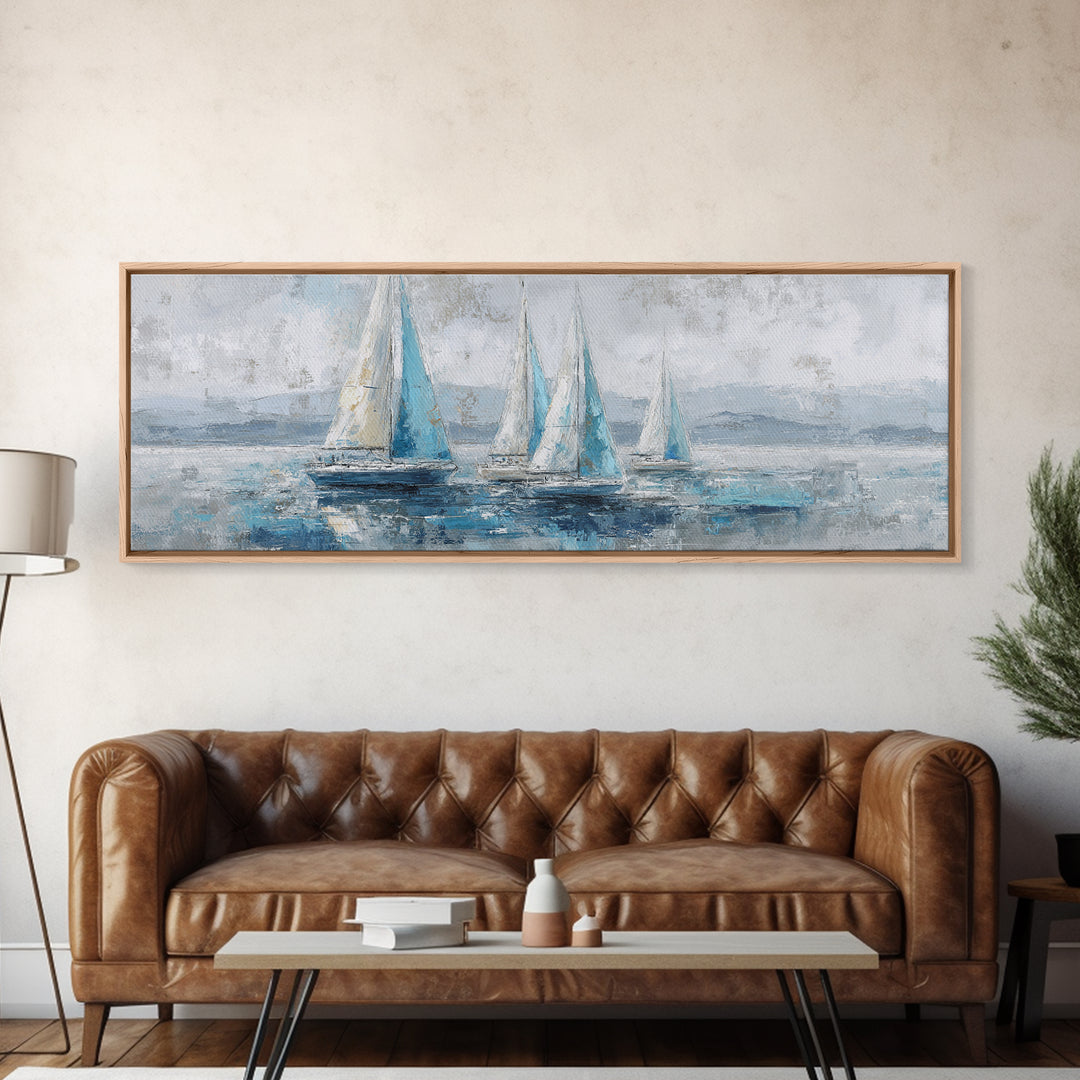 Blueprint Sailboat Technical Drawing Canvas Print, Nautical Art, Neutral Decor, Coastal Decor, Fine Art, Harbor, Home Decor, NAU-3x1-40