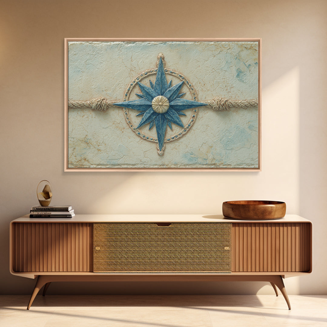 Nautical Star Compass Rose Framed Canvas Print, Nautical Art, Printable Art, Coastal Decor, Fine Art, Harbor, Gallery Wall, NAU-3x2-18