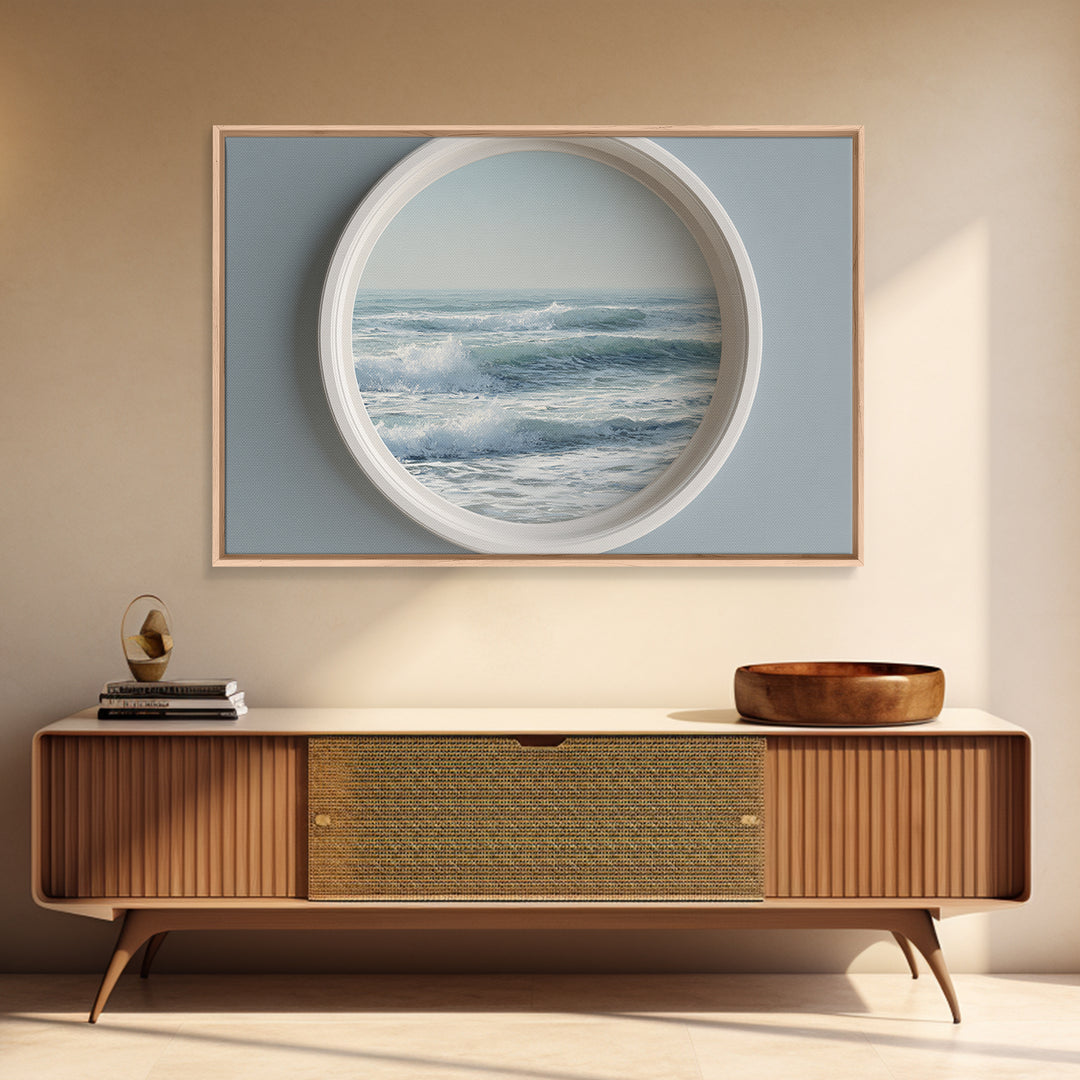 Porthole View of Waves and Moon Canvas Print, Nautical Art, Landscape Art, Coastal Decor, Fine Art, Harbor, Textured Painting, NAU-3x2-98