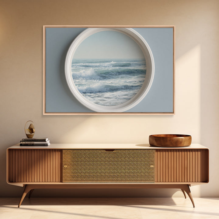 Porthole View of Waves and Moon Canvas Print, Nautical Art, Landscape Art, Coastal Decor, Fine Art, Harbor, Textured Painting, NAU-3x2-98
