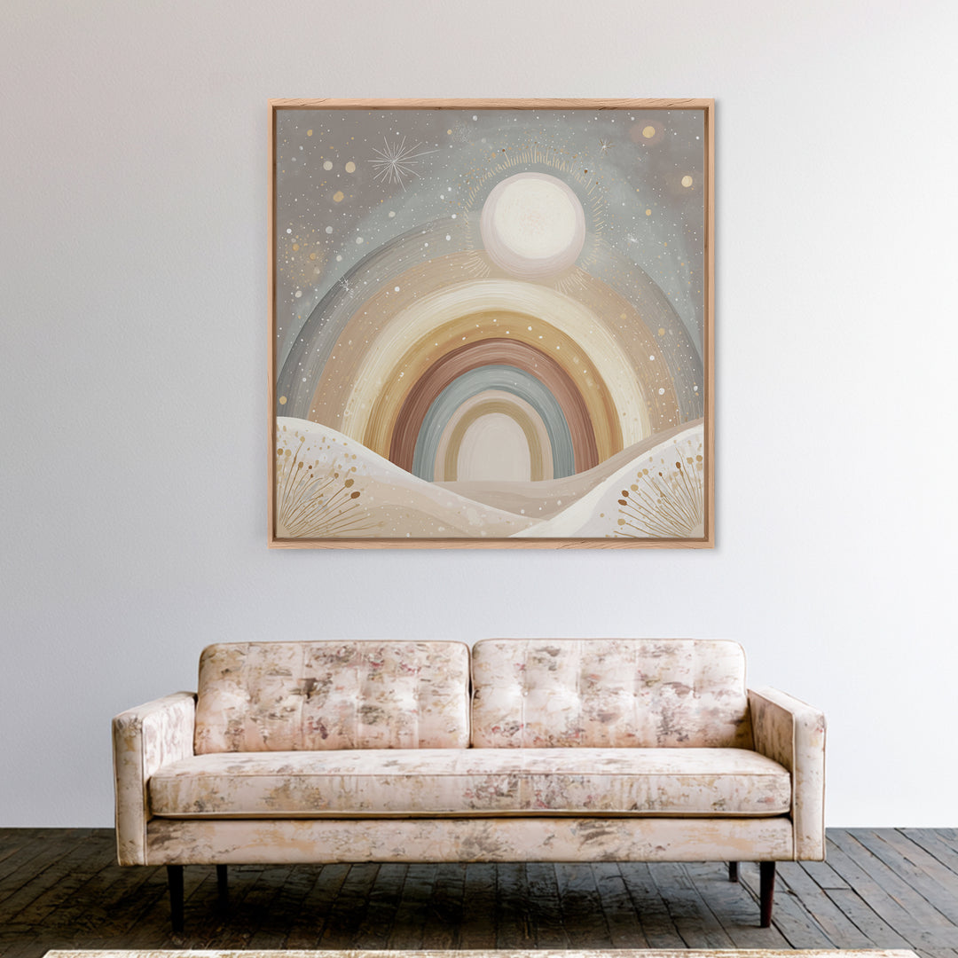Neutral Boho Sun and Arch Shapes Framed Canvas Print, Nursery Decor, Nursery Art, Abstract Art, Nursery, Kids Wall Art, NDE-1x1-11