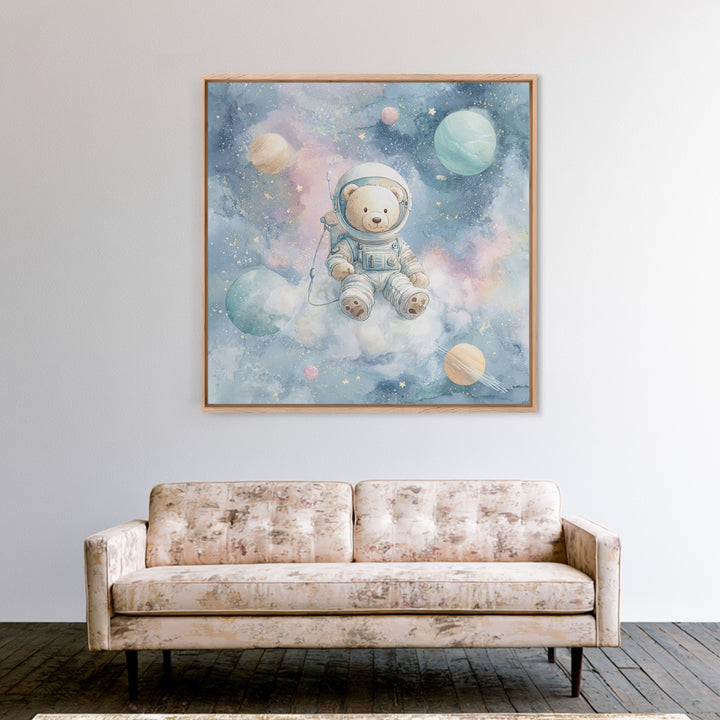 Little Astronaut Bear Canvas Print, Nursery Decor, Wall, Oil Painting, Nursery, Nursery Wall Decals, Woodland Nursery, NDE-1x1-15