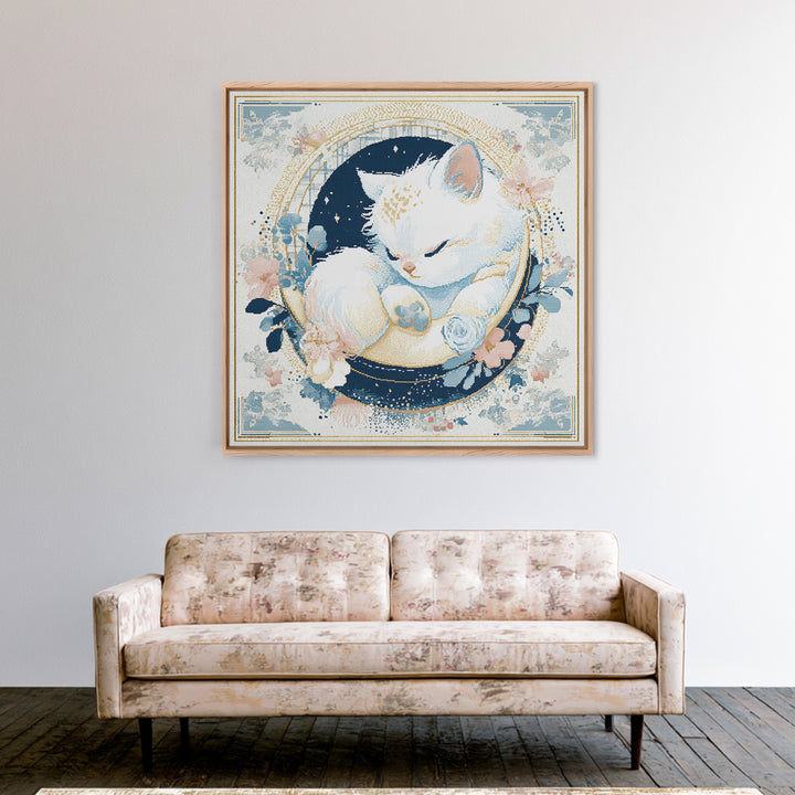 Sleeping Kitten on Crescent Moon Canvas Print, Nursery Decor, Gallery Decor, Fine Art, Nursery, Wall Art, Home Decor, NDE-1x1-17
