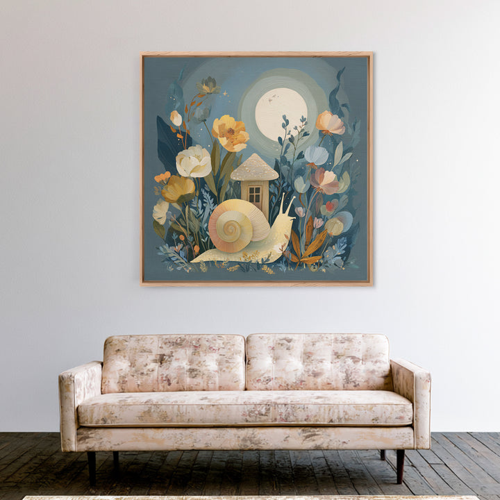 Garden Snail with Mushroom House Canvas Print, Nursery Decor, Nursery, Nursery, Baby Girl Nursery Decor, Nursery Name Sign, NDE-1x1-23