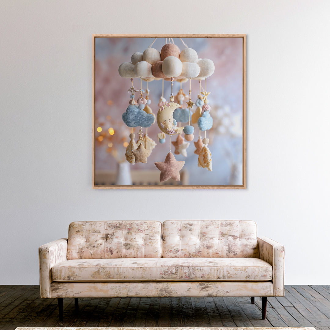 Moon Phase Mobile Framed Canvas Print, Nursery Decor, Playroom Decor, Fine Art, Nursery, Boy Nursery Decor, Gallery Decor, NDE-1x1-27