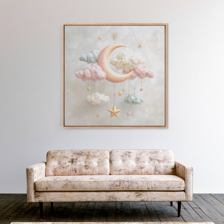 Moon Phase Mobile Canvas Print, Nursery Decor, Wall Decals, Abstract Art, Nursery, Girl Nursery Decor, Nursery Name Sign, NDE-1x1-3