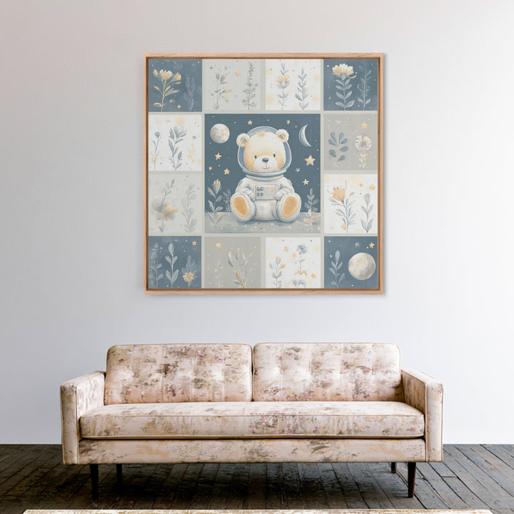 Little Astronaut Bear Framed Canvas Print, Nursery Decor, Safari Nursery Decor, Fine Art, Nursery, Modern Decor, Fine Art Print, NDE-1x1-39