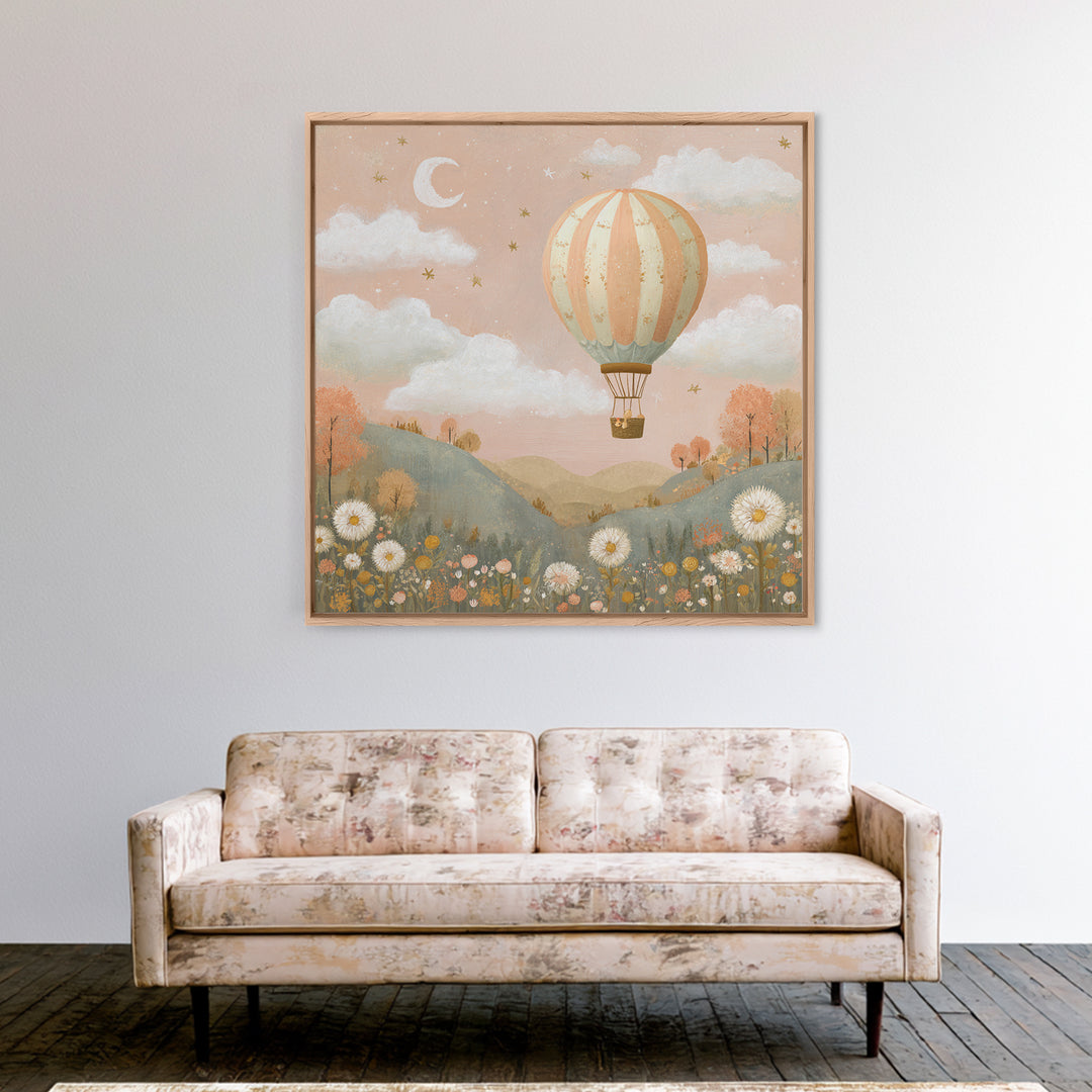 Hot Air Balloon Drifting Canvas Print, Nursery Decor, Safari Nursery Decor, Fine Art, Nursery, Modern Decor, Fine Art Print, NDE-1x1-60