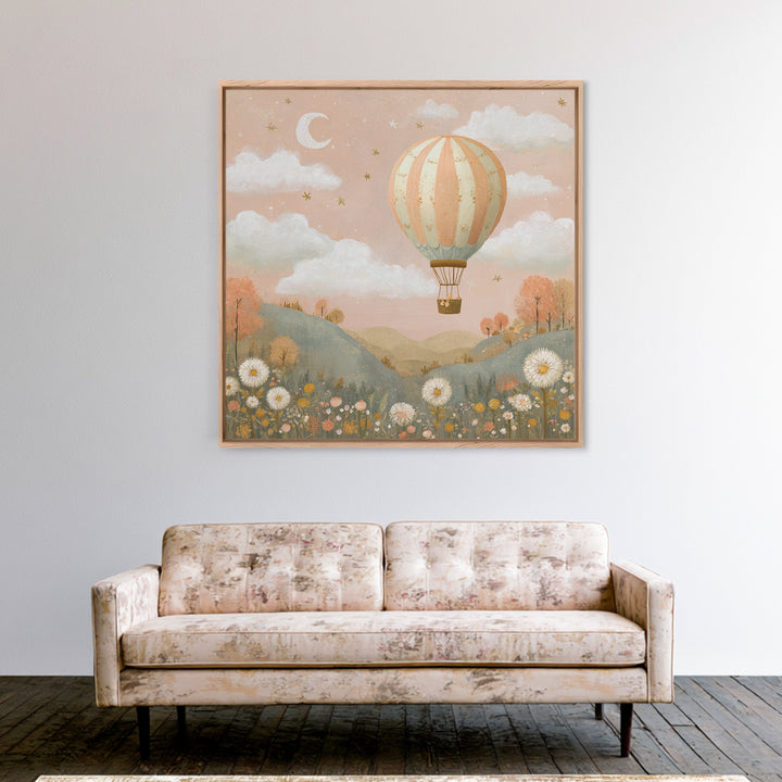 Hot Air Balloon Drifting Canvas Print, Nursery Decor, Safari Nursery Decor, Fine Art, Nursery, Modern Decor, Fine Art Print, NDE-1x1-60