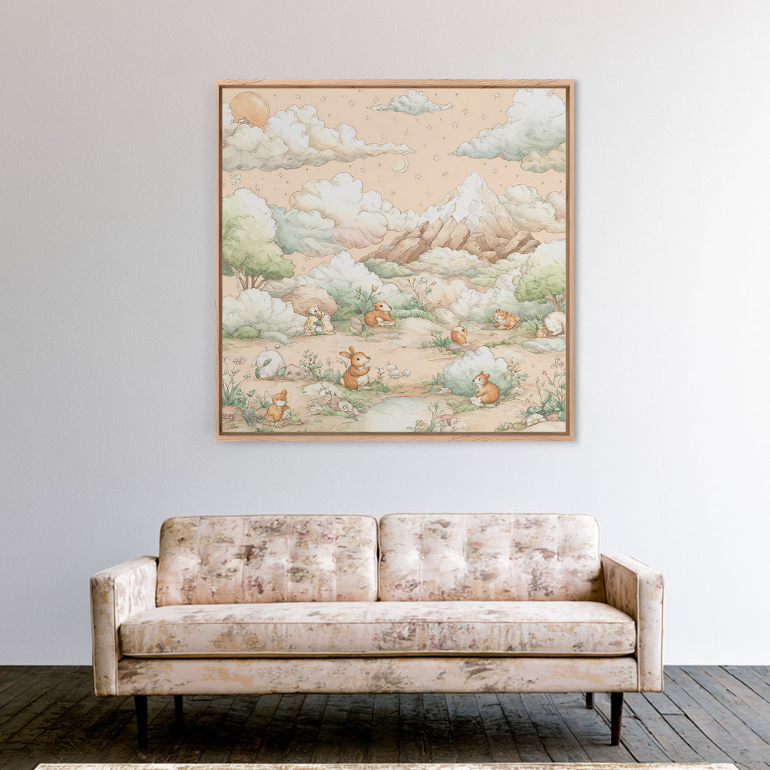 Calm Mountain Nursery Landscape Framed Canvas Print, Nursery Decor, Kids Wall Art, Fine Art, Nursery, Room Decor, NDE-1x1-72