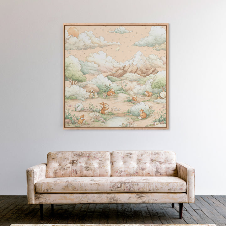 Calm Mountain Nursery Landscape Framed Canvas Print, Nursery Decor, Kids Wall Art, Fine Art, Nursery, Room Decor, NDE-1x1-72