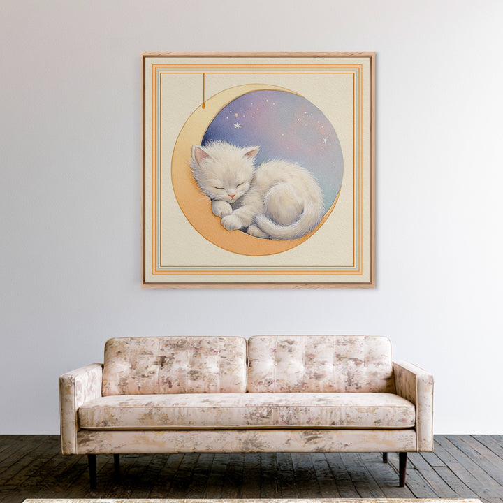 Sleeping Kitten on Crescent Moon Canvas Print, Nursery Decor, Contemporary Art, Nursery, Wall Decals, Nursery Wall Decor, NDE-1x1-89