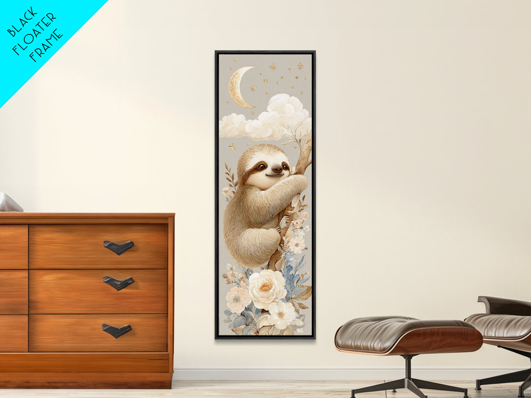 Sleepy Sloth Hanging from Branch Canvas Print, Nursery Decor, Neutral Decor, Oil Painting, Nursery, Home Decor, Wall Decor, NDE-1x3-18