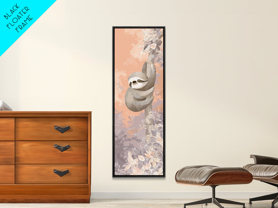 Sleepy Sloth Hanging from Branch Canvas Print, Nursery Decor, Neutral Decor, Oil Painting, Nursery, Home Decor, Wall Decor, NDE-1x3-42