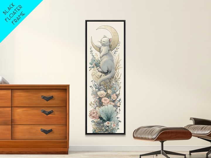Sleeping Kitten on Crescent Moon Framed Canvas Print, Nursery Decor, Textured Painting, Fine Art, Nursery, Bedroom Decor, NDE-1x3-53