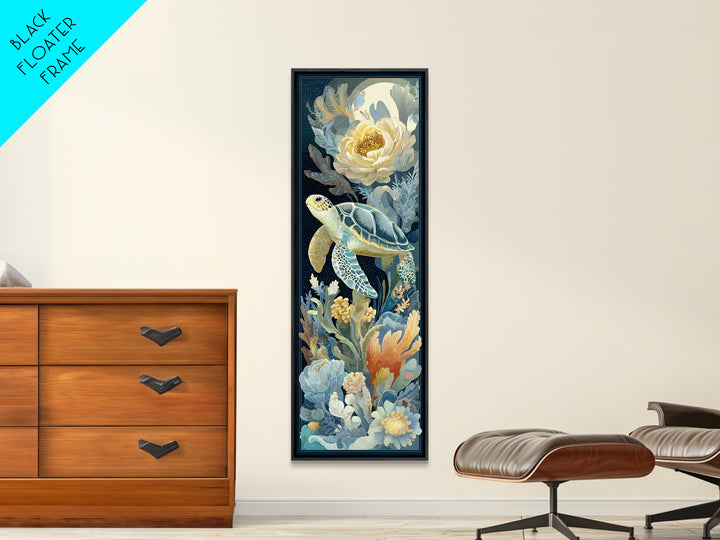 Tiny Turtle with Sea Plants Canvas Print, Nursery Decor, Floral Wallpaper, Oil Painting, Nursery, Fine Art Print, NDE-1x3-55