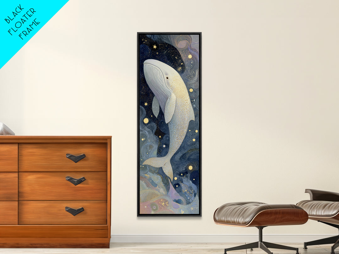 Baby Whale Swimming Through Stars Canvas Print, Nursery Decor, Botanical Wall Art, Nursery, Neutral Decor, Modern Decor, NDE-1x3-68