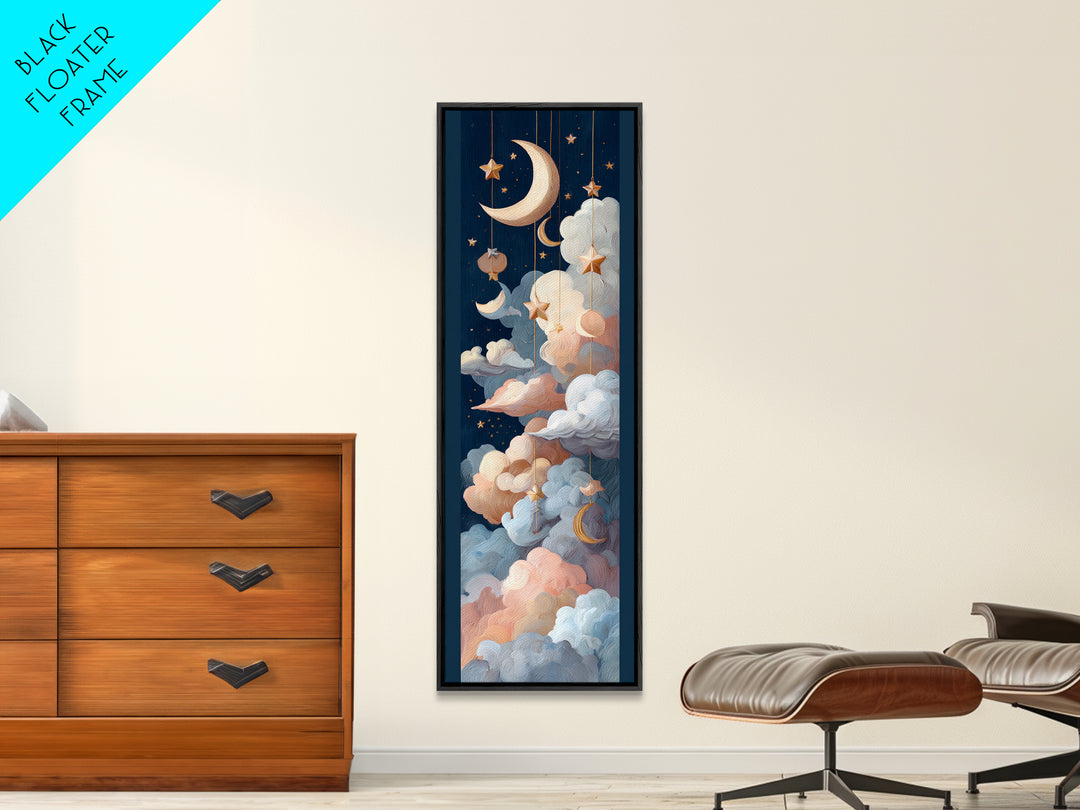 Moon Phase Mobile Framed Canvas Print, Nursery Decor, Statement Artwork, Fine Art, Nursery, Nursery Wall Art, NDE-1x3-87