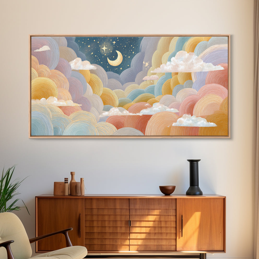 Pastel Rainbow with Soft Cloud Shapes Canvas Print, Nursery Decor, Nursery Wall Art, Fine Art, Nursery, Botanical Wall Art, NDE-2x1-21