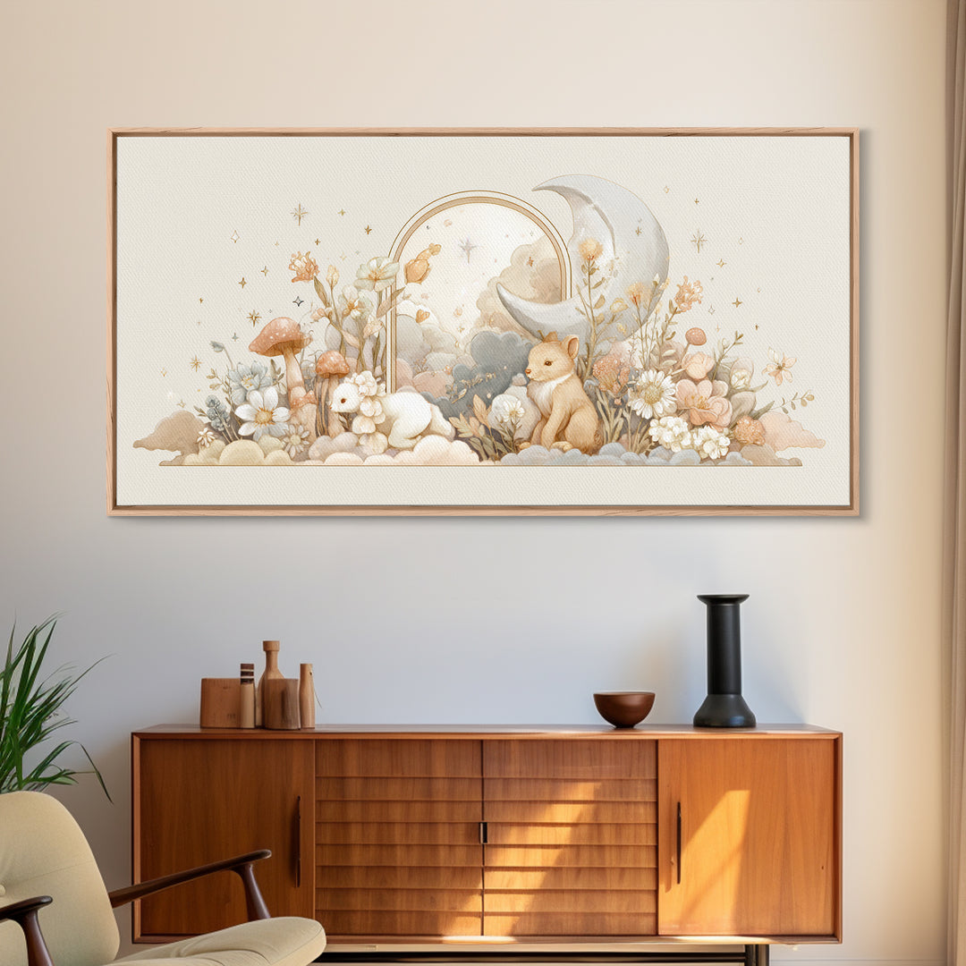 Soft Floral Initial Frame Without Letters Framed Canvas Print, Nursery Decor, Minimalist Decor, Oil Painting, Nursery, NDE-2x1-30