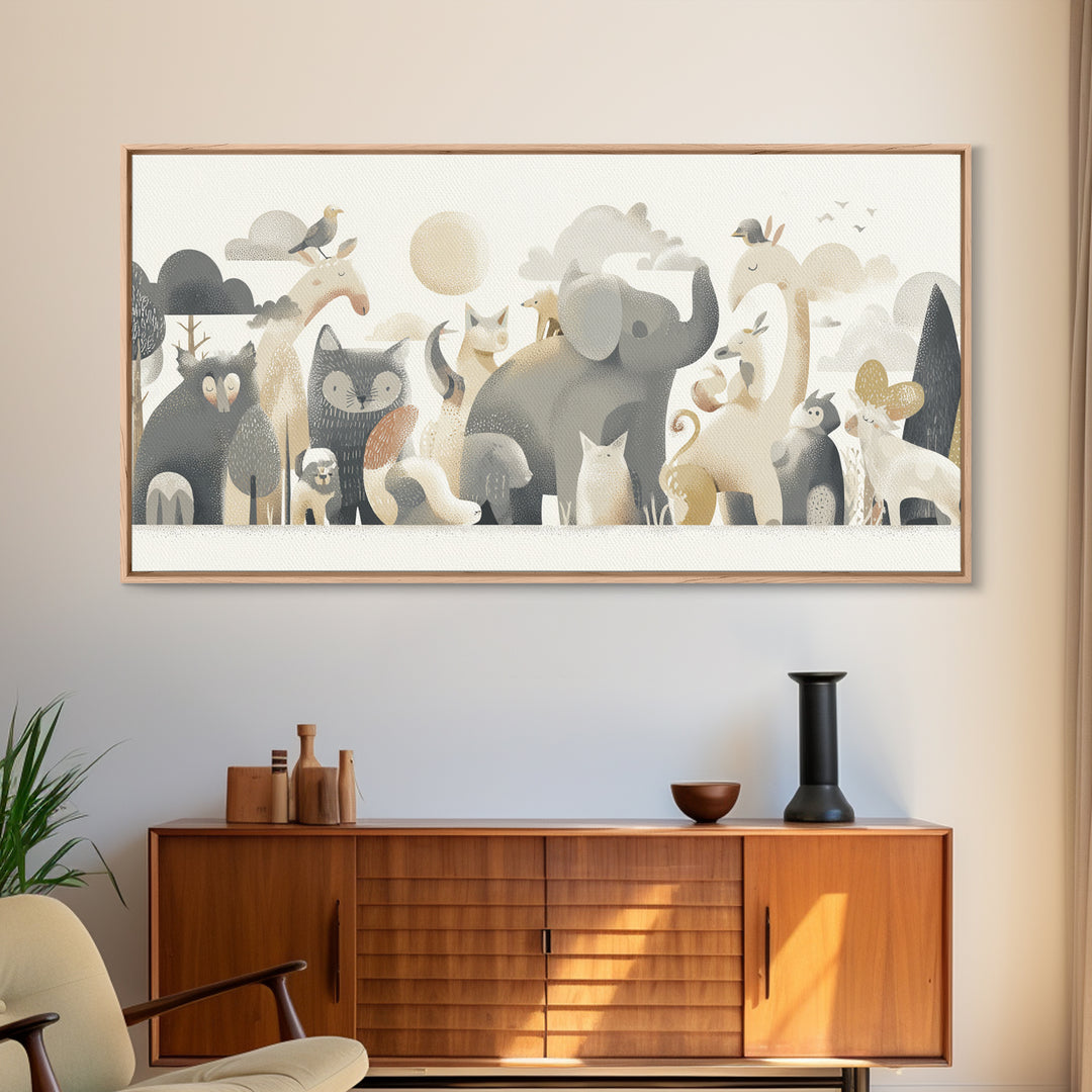 Woodland Animal Parade Framed Canvas Print, Nursery Decor, Wall Decor, Nursery, Woodland Nursery Decor, Nursery Prints, NDE-2x1-46