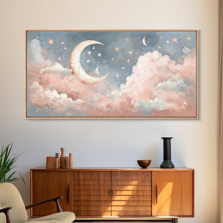 Moon Phase Mobile Canvas Print, Nursery Decor, Wall, Oil Painting, Nursery, Nursery Wall Decals, Woodland Nursery, NDE-2x1-47